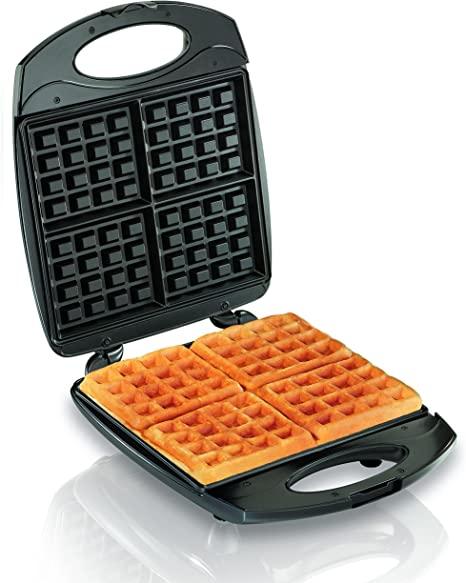 Hamilton Beach 4-Slice Non-Stick Belgian Waffle Maker with Indicator Lights, Compact Design, Black