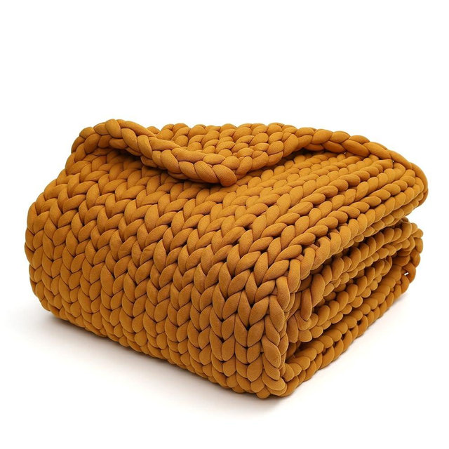 YnM Knitted Weighted Blanket, Handmade Chunky Knitted Design, Soft and Cozy, Temperature Regulating and Breathable, Machine Washable Throw for Sleep or Home Decor (Yellow Fusion, 60x80 Inch, 15lbs)