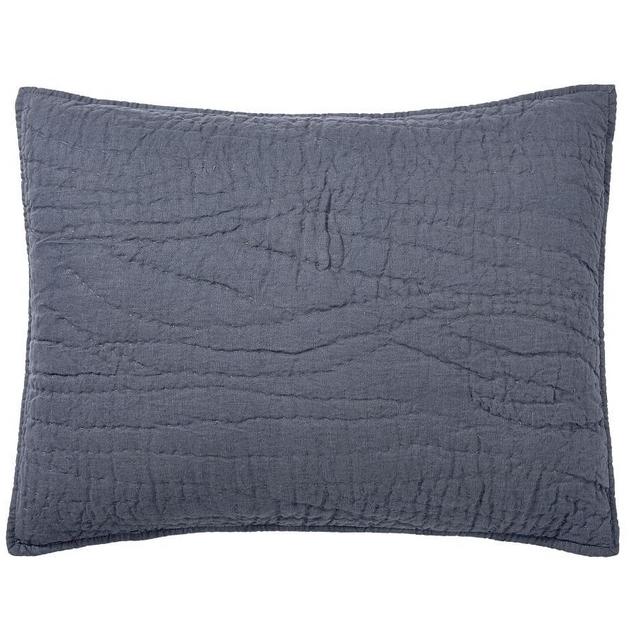 Steel Blue Belgian Flax Linen Hand Stitched Standard Shams, Set of 2