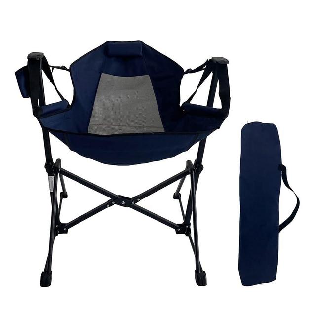 GARDIMAX Hammock Camping Chair, Outdoor Swinging Rocking Camping Chair, Folding Adjustable Back Portable Hammock Chairs for Patio, Backyard and Picnic, Supports 300LBS, Blue