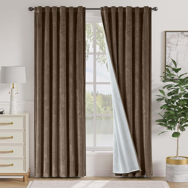 Lazzzy Brown Blackout Velvet Curtains 84 Inch Long Thermal Insulated Room Darkening Curtain Drapes Luxury Back Tab Window Treatments for Bedroom Living Room 2 Panels, 52 x 84 Inch, Truffle