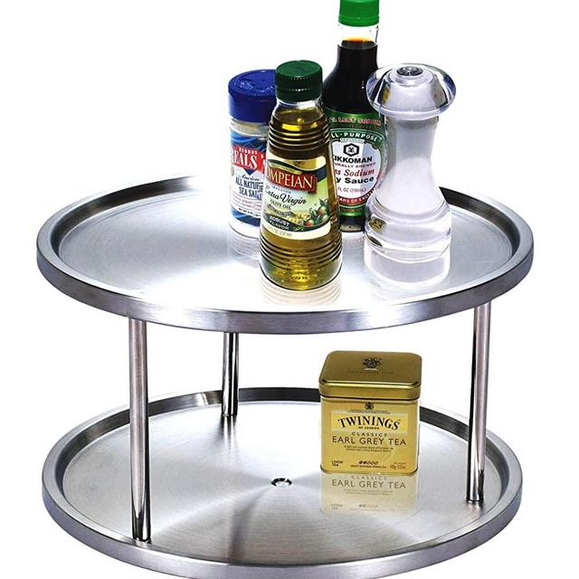 Cook N Home 10.5-Inch 2 Tier Lazy Susan Turntable Organizer, Stainless Steel