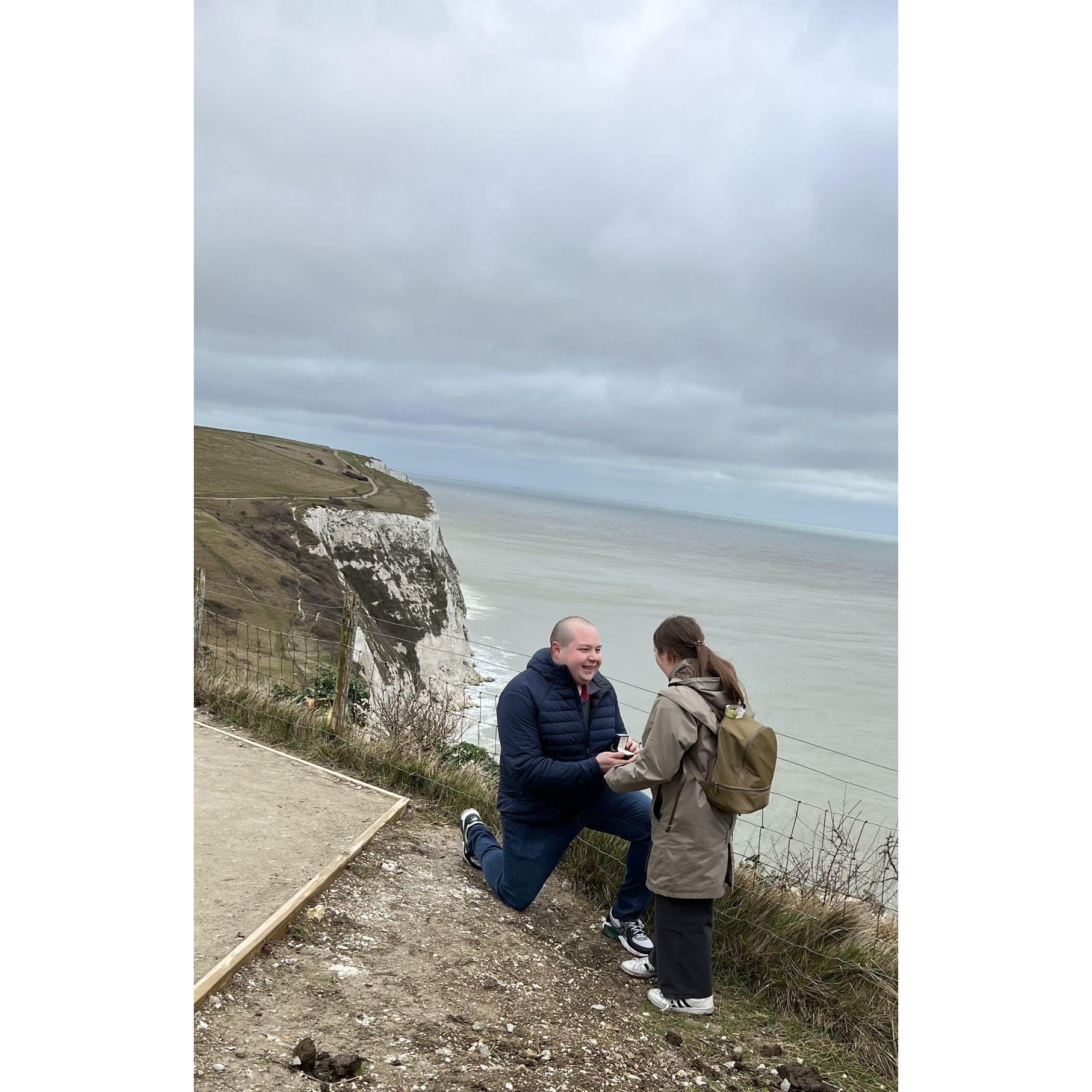 Where Matt proposed. This is in front of the White Cliffs of Dover in England. You wouldn't know it, but we had somewhat hiked up a very steep (and muddy) path to get here.
