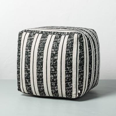 Bold Stripe Outdoor Ottoman Pouf Black/White - Hearth & Hand™ with Magnolia