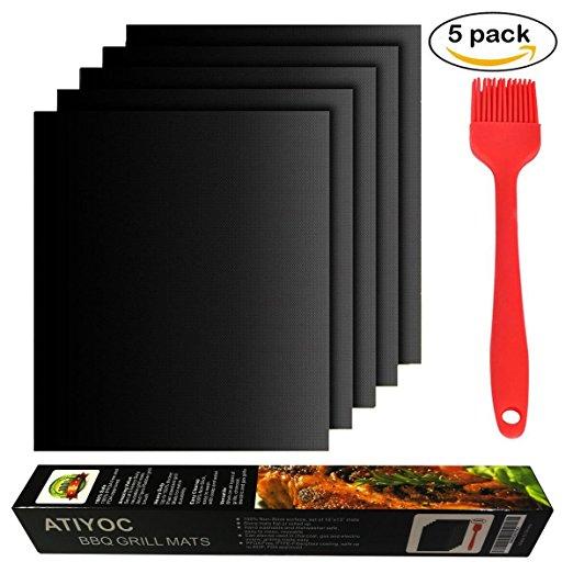 Atiyoc BBQ Grill Mat, Non-stick and Heat Resistant Mats for Charcoal, Electric and Gas Grill FDA-Approved, PFOA Free (5 Pack)