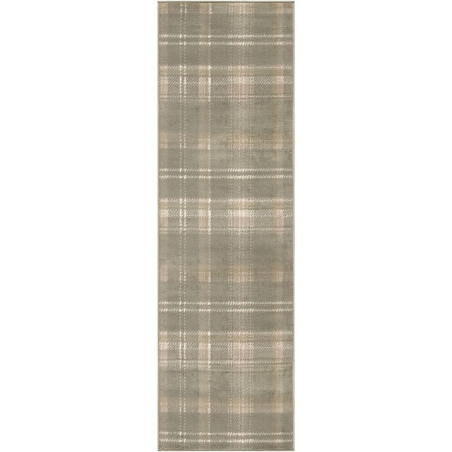 Nourison Grafix Contemporary Plaid Area Rug Olive 2'3" x 7'6"