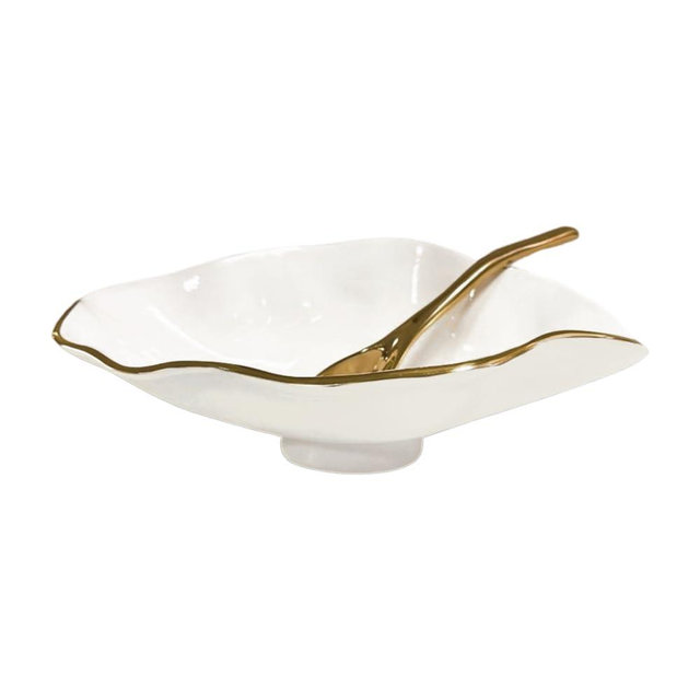 Beatriz Ball ENCANTO Claire Small Oval Bowl with Spoon (Cream, White and Gold)