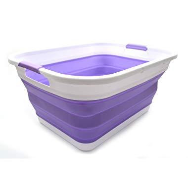 SAMMART Collapsible Plastic Laundry Basket - Foldable Pop Up Storage Container/Organizer - Portable Washing Tub - Space Saving Hamper/Basket (Rectangular, Lt. Purple)