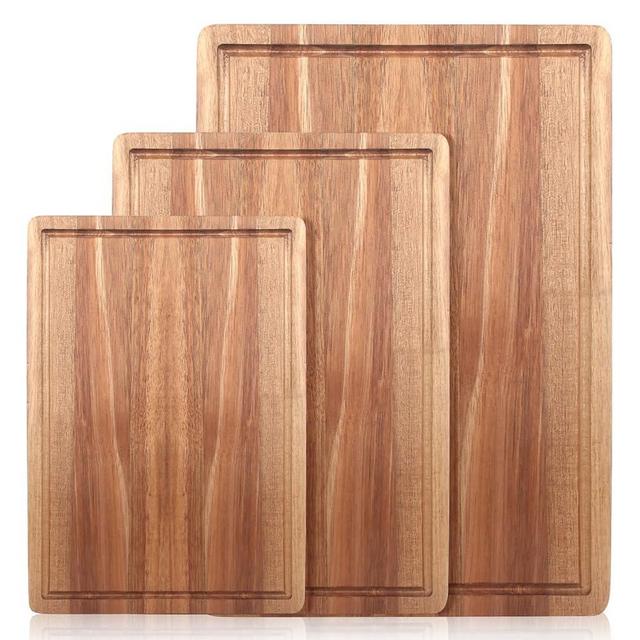 Wooden Cutting Board Set of 3 Acacia Wood Charcuterie Board Set Meat Large Chopping Board Butcher Blocks Rectangle Cutting Boards for Kitchen Bread Serving Cheese Board Carving Board