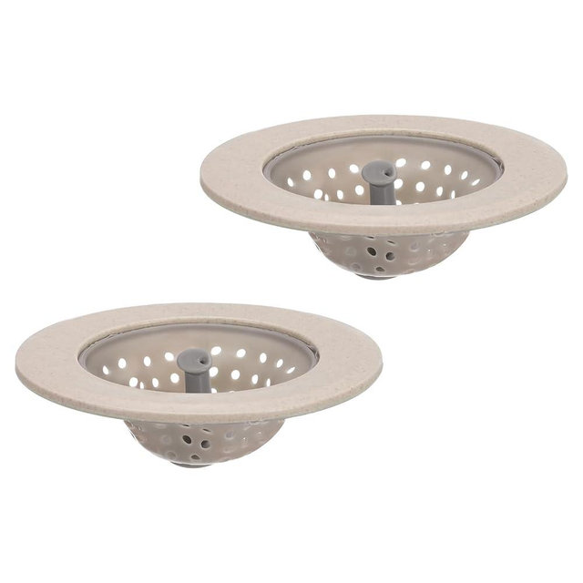 uxcell Silicone Kitchen Sink Strainer, 2Pcs Sink Drain Strainer Sink Drain Stopper with Large Wide Rim 4.3" Diameter, Beige