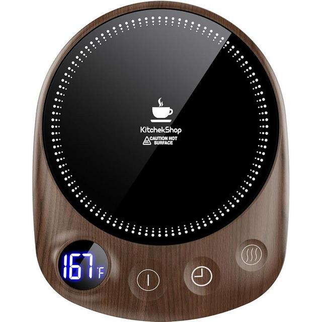 KitchekShop Coffee Mug Warmer - Fastest Heating & Highest Temperature, Coffee Cup Warmer for Desk Auto Shut Off, 4 Temp Settings & 1-12H Timer, Smart Electric Beverage Warmer for Coffee, Tea (Wood)