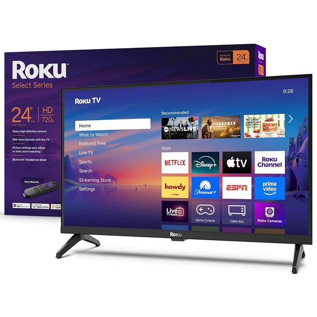 Roku Smart TV 2025 – 24-Inch Select Series, 720p HD TV TV with Voice Remote – Flat Screen LED Television with Wi-Fi for Streaming Live Local News, Sports, Family Entertainment