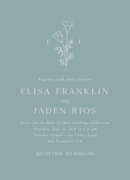 Coquelicot Portrait | Blue Sage | Zola Wedding Invitations