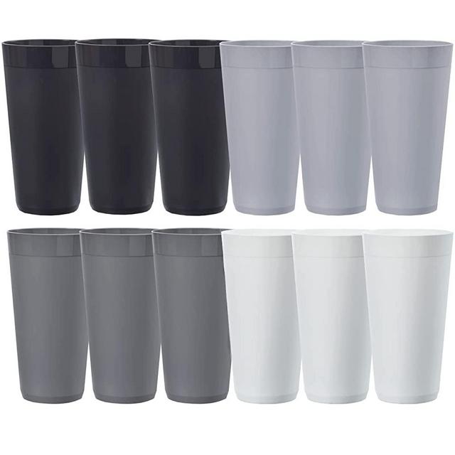 US Acrylic Newport 32 ounce Unbreakable Plastic Stackable Iced-Tea Tumblers in Grey Stone | Set of 12 Drinking Cups | Reusable, BPA-free, Made in the USA, Top-rack Dishwasher and Microwave Safe
