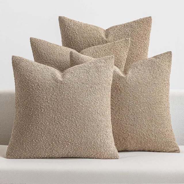 MIULEE Pack of 4 Decorative Textured Boucle Throw Pillow Covers 18x18 Inch Camel Accent Solid Pillow Cases Soft Couch Cushion Covers for Modern Farmhouse Boho Chair Sofa Bed Livingroom Home Decor