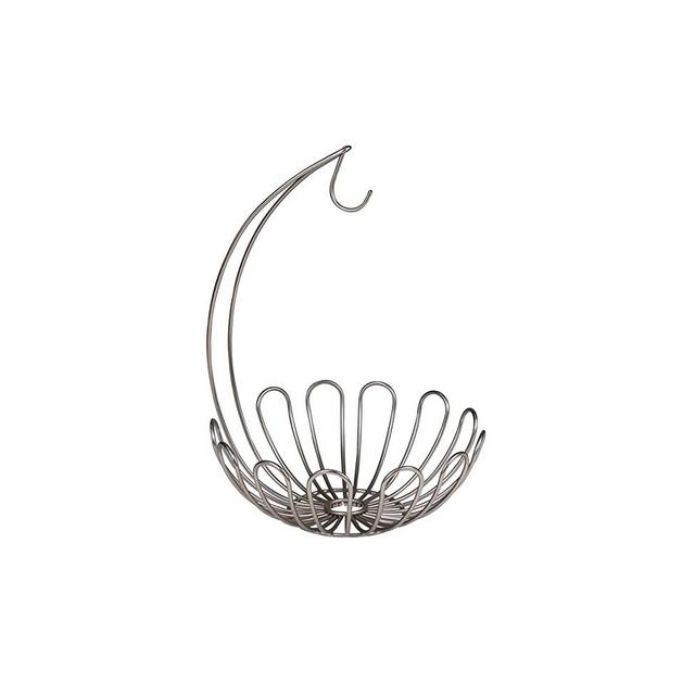 Spectrum Diversified Bloom Small Basket & Banana Hanger Spacious Fruit Bowl with Sturdy Steel Banana Holder, Kitchen Décor & Countertop Organization, Satin Nickel