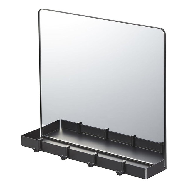 Yamazaki Home Tower Magnetic Mirror & Entryway Storage Rack for Steel Front Doors Or Refrigerators with Tray & Hooks for Keys Or Bags - Glass -