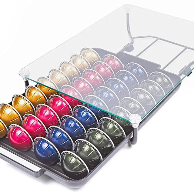 Nifty Solutions Glass Top Coffee Pod Capsule Drawer - Compatible with Nespresso Pods, 40 Large or 52 Small Pod Capsule Holder
