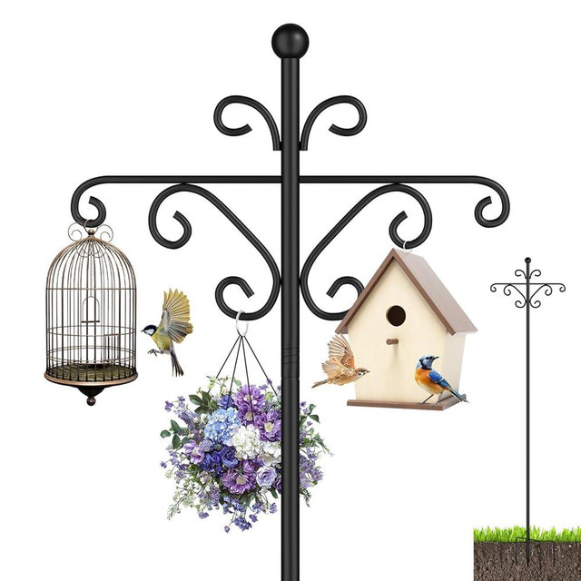 InstyQ Bird Feeder Pole for Outdoors,108 Inch Adjustable Tall Shepherds Hooks, Double Shepherd Hooks for Bird Feeder Stand for Garden Plant, Hummingbird Feeder, Lantern, Hanging Wedding Decor