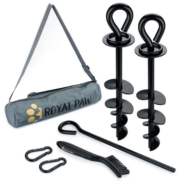 ROYAL-PAW Dog Tie Out Stake - for Large Dogs up to 210 lbs - Heavy Duty Dog Stake for Yard, Beach & Camping Outside - Best in Ground Anchor for a Dog Cable, Leash, Lead Tether (1, Black)