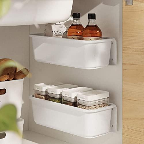Under Sink Organizer, Sliding Pull-Out Base Cabinet Storage, Door Storage Trays, Wall Mount Kitchen Bathroom Storage Organizer Holder, 2 PACK (White)