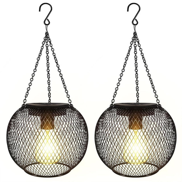 GIBMIDSER Solar Outdoor Lights,Hanging Solar Lantern Retro Metal Outside Decorative Waterproof Solar Powered Lanterns for Yard Garden Patio Pathway Tree Halloween Christmas Decor（2pcs）