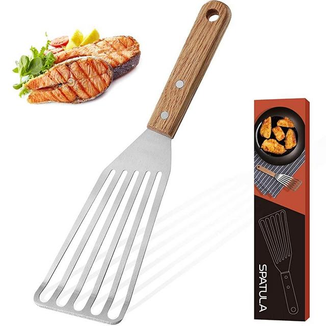 ROMANTICIST Stainless Steel Wide Thin Kitchen Fish Spatula - Lightweight and Durable Slotted Spatula - Beveled-Edged Design Cooking Spatula - Spatulas for Cooking - Perfect Gift for Dad’s and Chef