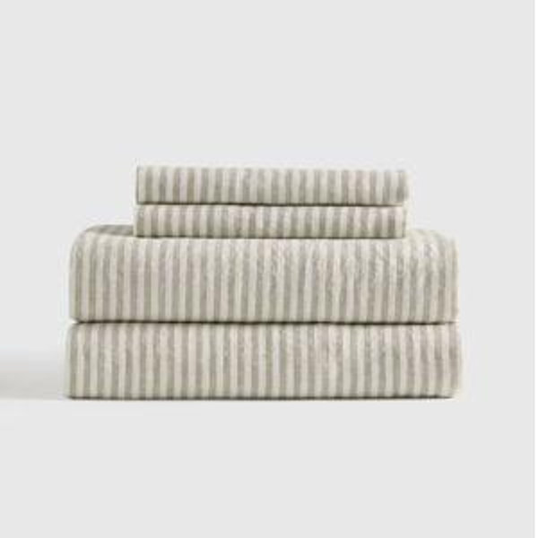 European Linen Sheet Set with Flat Sheet - King (Willowleaf/White Stripe)