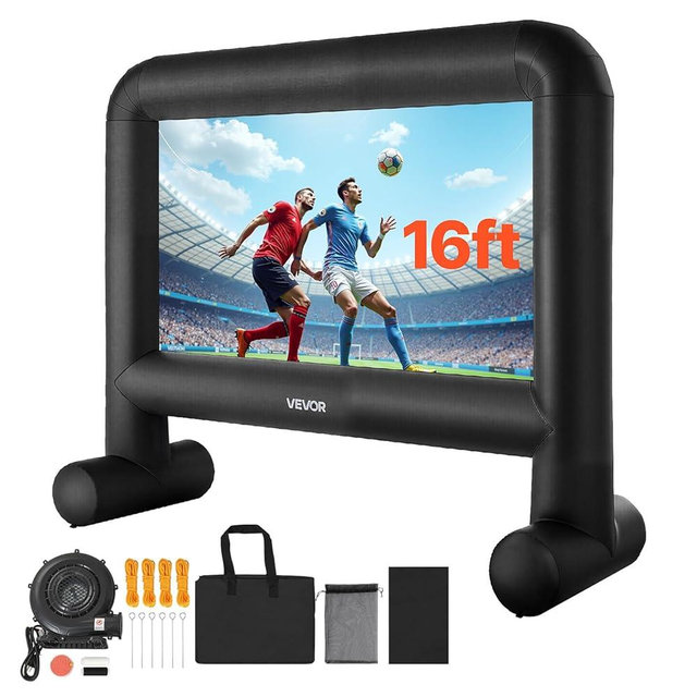 VEVOR 16FT Inflatable Movie Screen Outdoor, Inflatable Projector Screen with Portable Storage Bag, 16:9 Easy Set Up Movie Projection for Outdoor Backyard, Home Theater, Theme Party