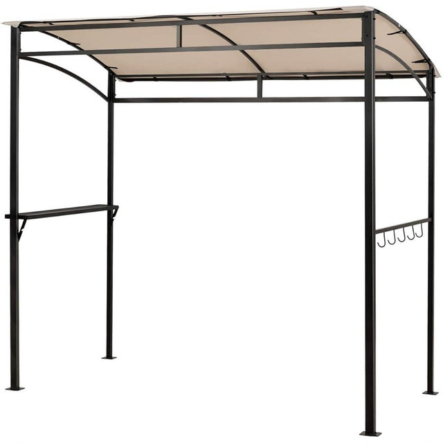 Tangkula 7ft Grill Gazebo, Patio Barbecue Canopy with Serving Shelf and Storage Hooks, Curved Grill Shelter w/Heavy-Duty Steel Frame Sunshade Gazebo for Outdoor Garden (Beige)