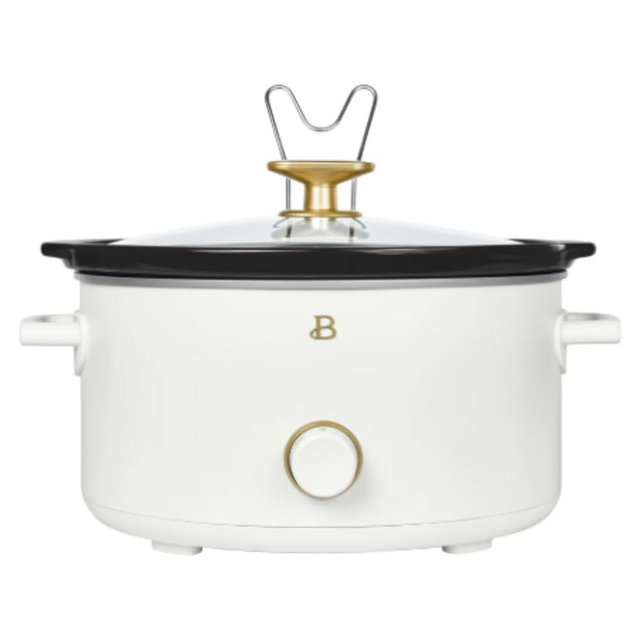 Beautiful 8-Quart Manual Slow Cooker, White Icing – Extra Large Family-Size Crock with Removable Ceramic Pot & 3 Heat Settings by Drew Barrymore