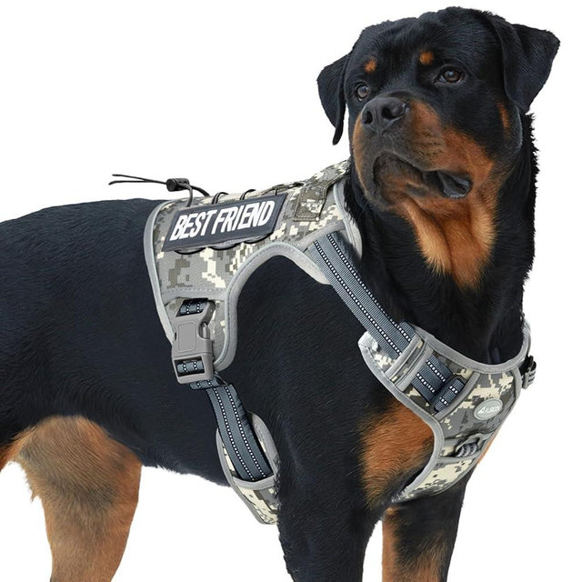 Auroth Tactical Dog Harness for Small Medium Large Dogs No Pull Adjustable Pet Harness Reflective K9 Working Training Easy Control Pet Vest Military Service Dog Harnesses XL Grey Camo