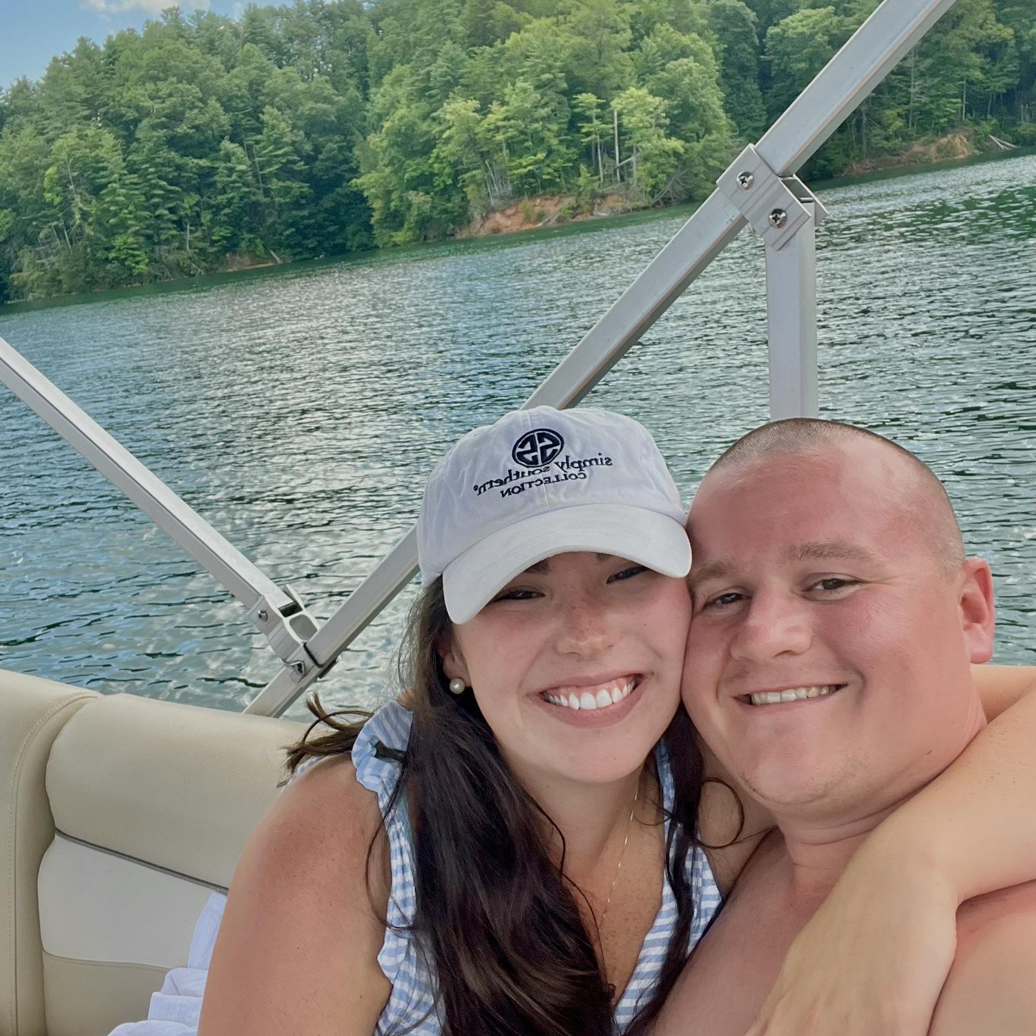 First time on the lake, neon moon in the back ground and officially in love.