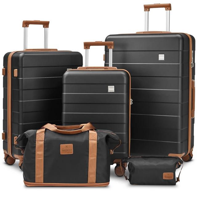 Imiomo 3 Piece Luggage Sets,Suitcase with Spinner Wheels,Luggage Set Clearance for Women, Lightweight Rolling Hardside Travel Luggage with TSA Lock (Black, 5PCS)