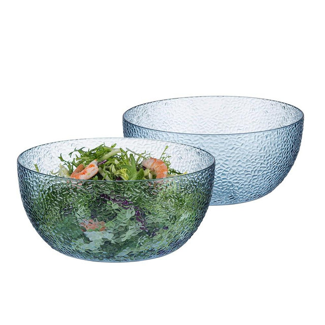 IVOOBR 2-Pack 100 FL OZ Acrylic Salad Bowls, 9 inch Shatter-Resistant Serving Bowls, Large Plastic Mixing Bowls for Outdoor or Home Gatherings, Blue