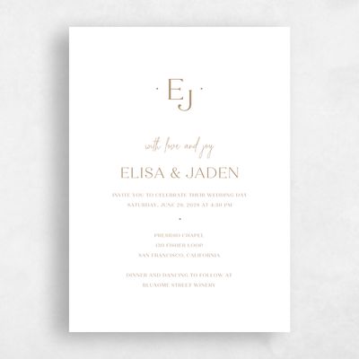 Metallic Bronze, Brown Wedding Invitation - Bayway Portrait Letterpress