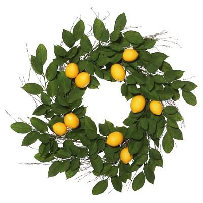 Artificial Salal Leaf/Lemon Wreath (24")Green/Yellow - Vickerman