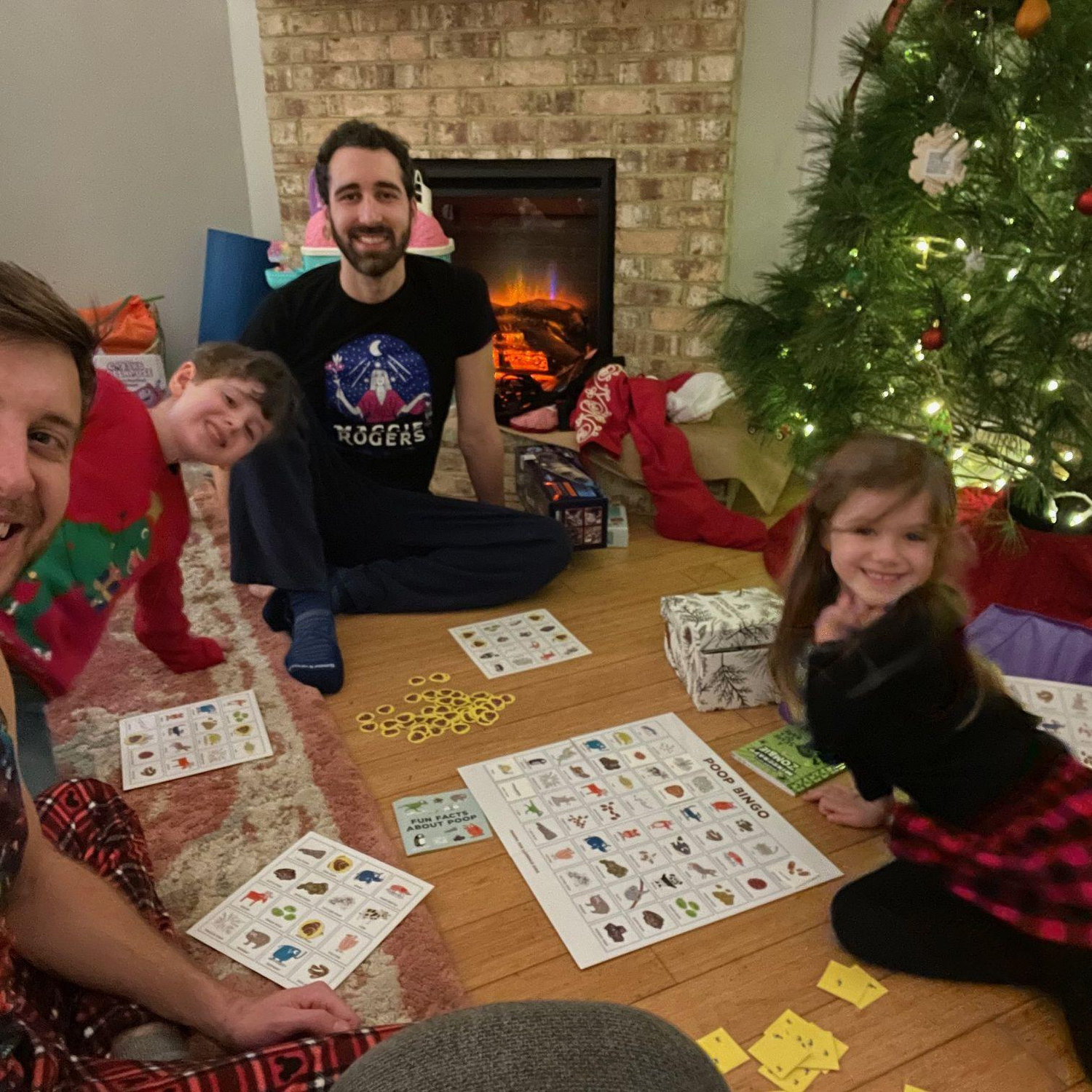 A family board game night around Christmas 2021 - Poop Bingo!