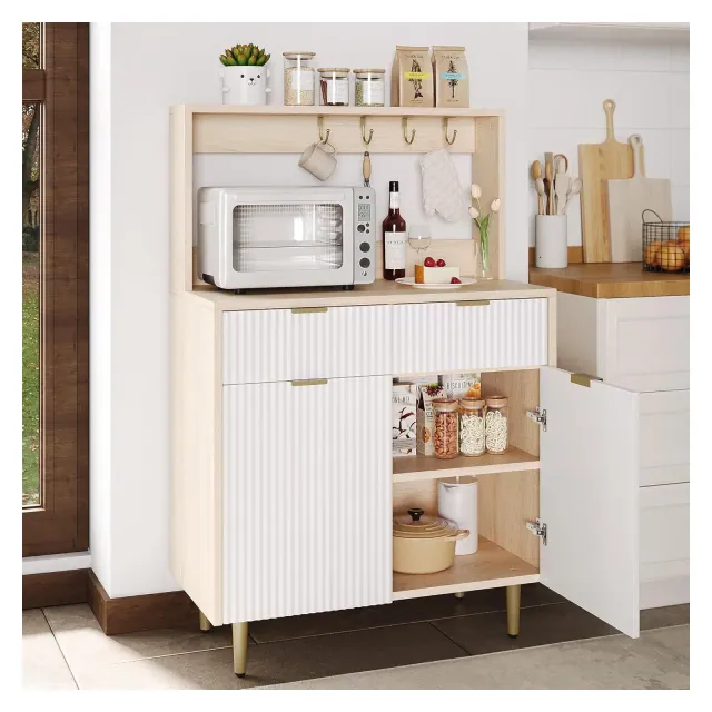 Wooden 2-Door Sideboard Buffet Cabinet with 2 Drawers, Versatile Storage Cabinet for Dining Room, Kitchen, Living Room, Coffee Bar, Natural