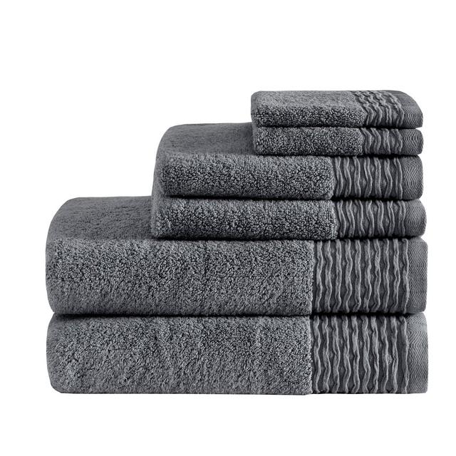 6pc Curv Jacquard Wavy Cotton Bath Towels Sets Charcoal