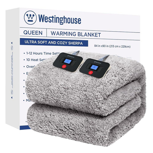 Westinghouse Electric Blanket Queen Size, Soft Plush Sherpa Heated Blanket with 10 Heating Levels & 1-12 Hours Auto-Off, Machine Washable, 84x90 inches, Charcoal