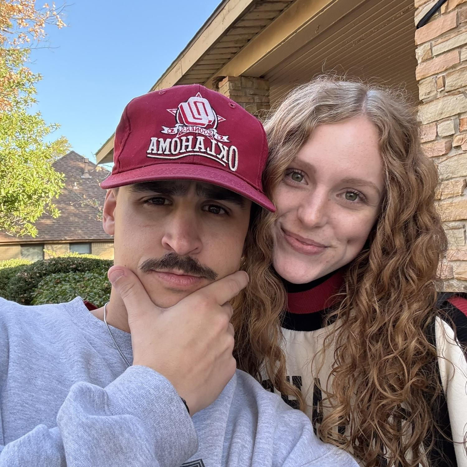 Quick selfie before an OU football game — outside Carter’s college house in Norman (Carter is Clay’s younger brother)