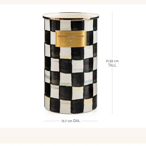 MACKENZIE-CHILDS Enamel Utensil Holder, Kitchen Utensil Holder for Countertop, Storage Caddy, Black-and-White Courtly Check