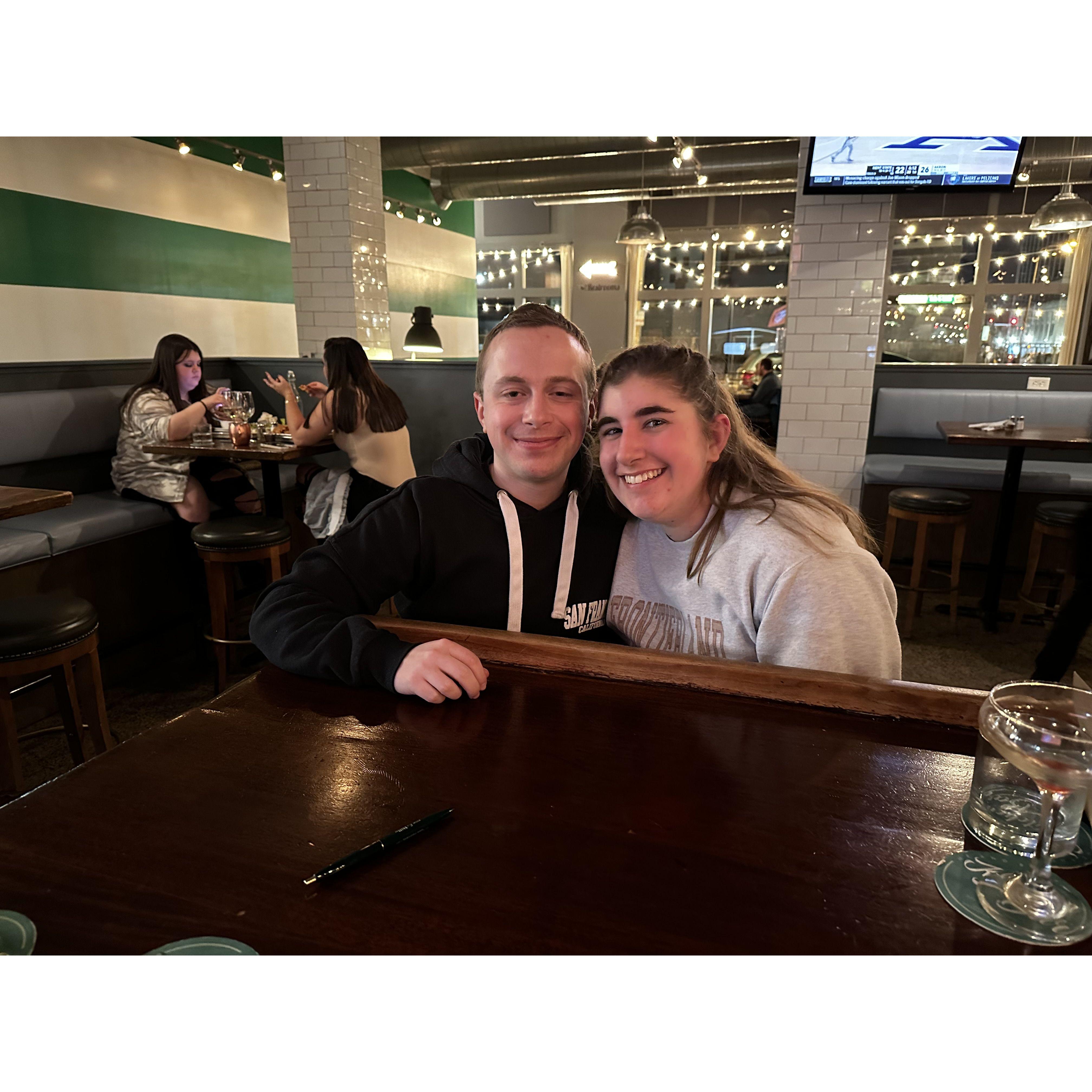 One of our first dates in Davenport. Dinner at Me and Billys. Winter 2023