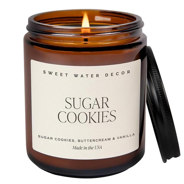 Sweet Water Decor Sugar Cookies Soy Candle | Sugar Cookies, Buttercream Frosting, and Vanilla Extract Scented Candles for Home | 9oz Amber Jar + Black Lid, 40+ Hour Burn Time, Made in the USA