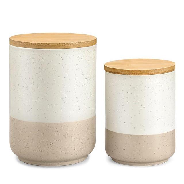 vancasso Sabine Ceramic Food Storage Jars Set, Airtight Canister Storage Container with Bamboo Lid, Canister Sets for Kitchen Counter, Nuts, Flour, Coffee, Tea, Sugar, 2 Pack (80 Oz and 40 Oz)