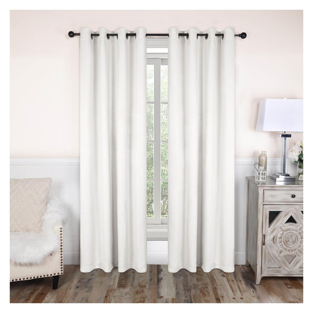Classic Modern Solid Room Darkening Semi-Blackout Curtains, Set of 2, 52"x84", Snow White - Blue Nile Mills