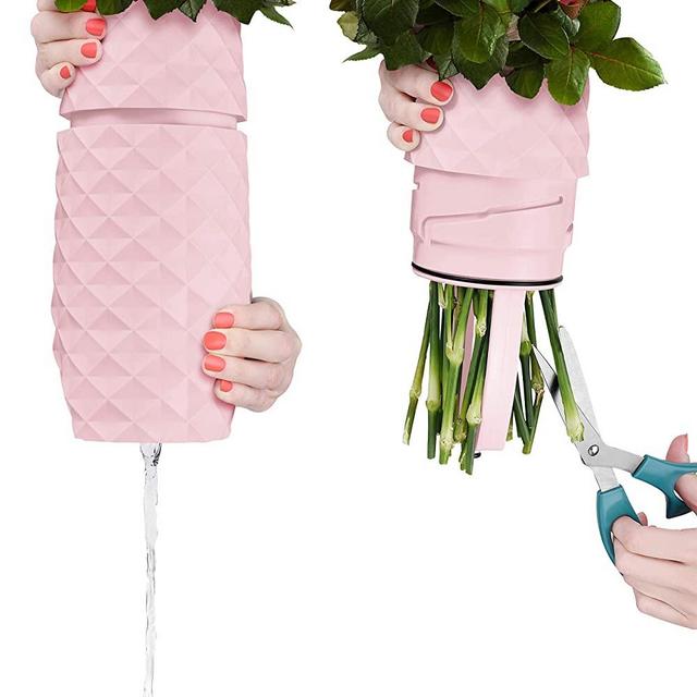 The Amaranth Vase - Unique Design for Easy Water Draining and Stem Access - Impact Resistant Plastic and Marble Blend - The Smart Vase for Floral Arrangements (Blush Pink)