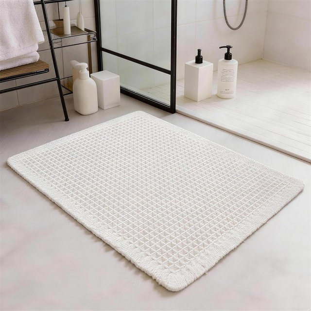 ZVFFDG Waffle Bathroom Rugs, Non Slip Absorbent Waffle Knit Bath Mat for Shower Floor, Tub and Bathroom Door, Ultra Soft Quick Dry, Cream White, 17''x24''