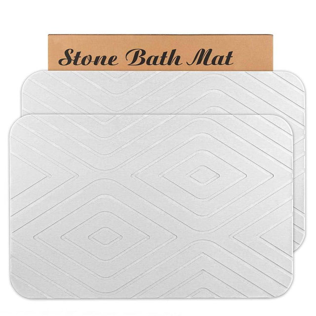 HUMIGA Stone Bath Mat, 2 Pack Diatomaceous Earth Shower Mat, Non-Slip Super Absorbent Quick Drying Bathroom Floor Mat, 24x15, White